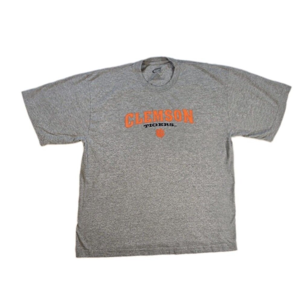 Mens Clemson Tigers Embroidered T Shirt Gray XL Short Sleeve ACC NCAA Cadre Logo